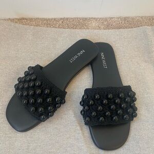 New! Nine West Black Leelee Slide Sandal 7M